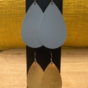 Stylish Gray and Gold Teardrop Earrings